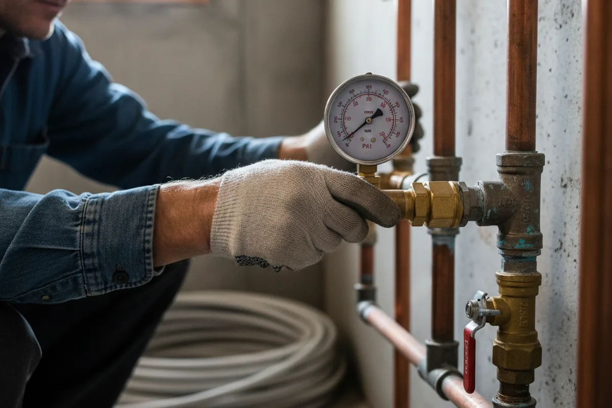 Pressure testing a repaired line during Water Line Repair in Valley Stream